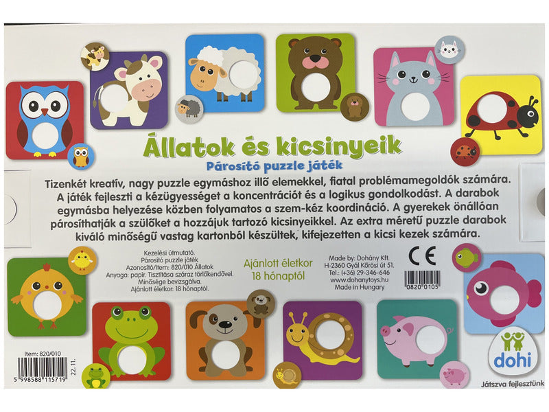 Állatok és kicsinyeik párosító puzzle játék