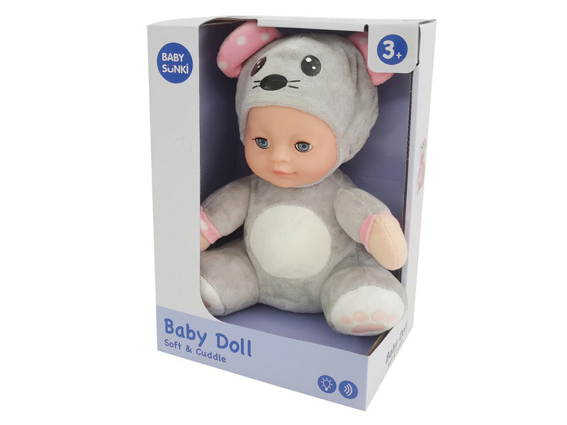 Zenélő, világító, altató egér baba