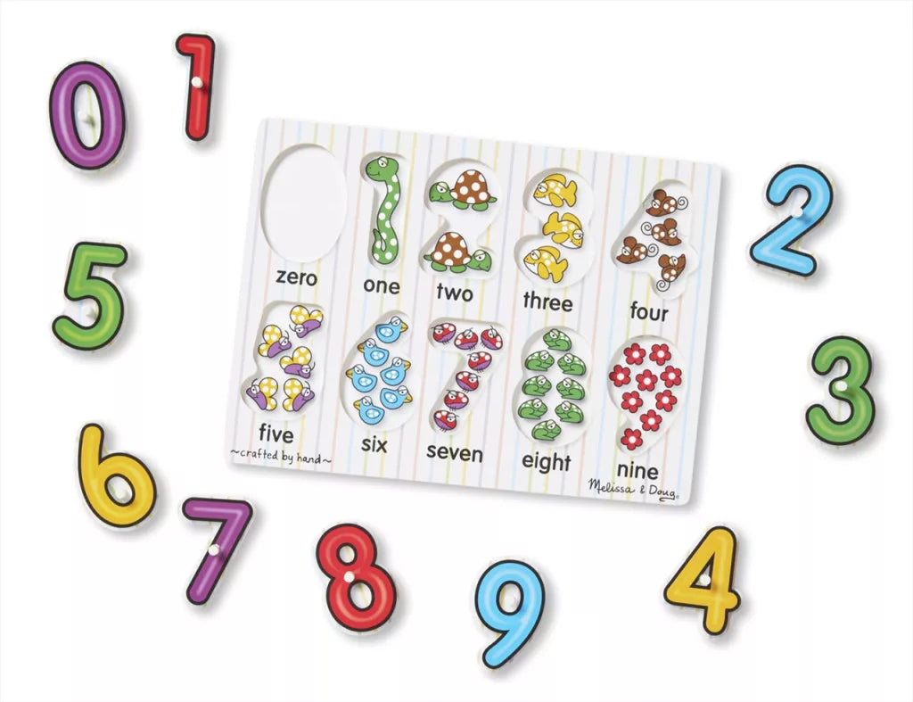 Melissa & Doug Fa készségfejlesztő játék, Puzzle fogantyúval, számok