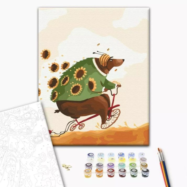 Számfestő készlet 30 x 40 cm Bicikliző maci