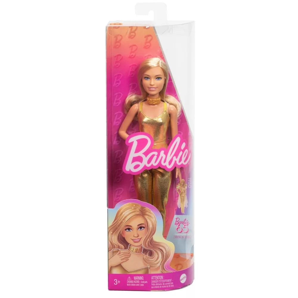 Barbie Fashionista barátnők - 65. évfordulós baba aranyszínű ruhában