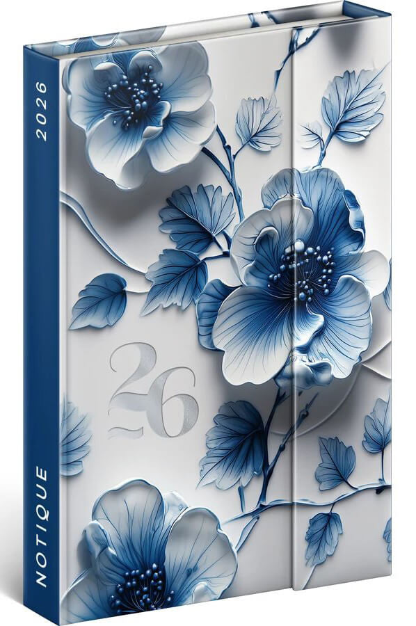 Realsystem mágnessel záródó határidőnapló, 2026, Porcelain Flower