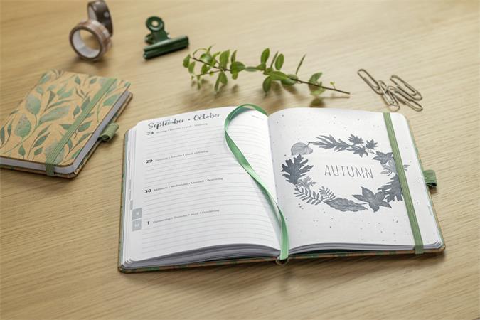 Naptár, A6, heti, 2027, kemény borító, SIGEL "Jolie", Green Floral Serenity