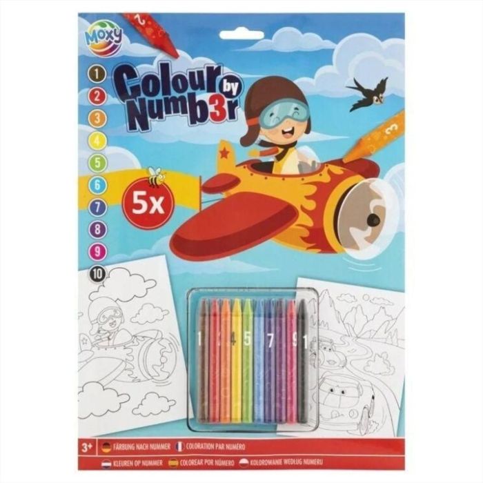 Moxy Színezés számok szerint, A4, 5 lap, zsírkrétával - többféle
